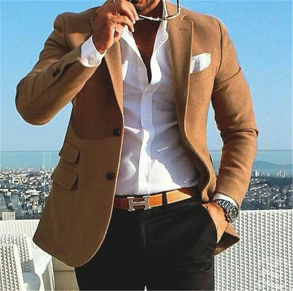 Latest Brown Tweet Suit Men Blazer Smart Casual Business Tuxedo Men Suits for Wedding With Pants Slim Fit Winter Jacket Pant