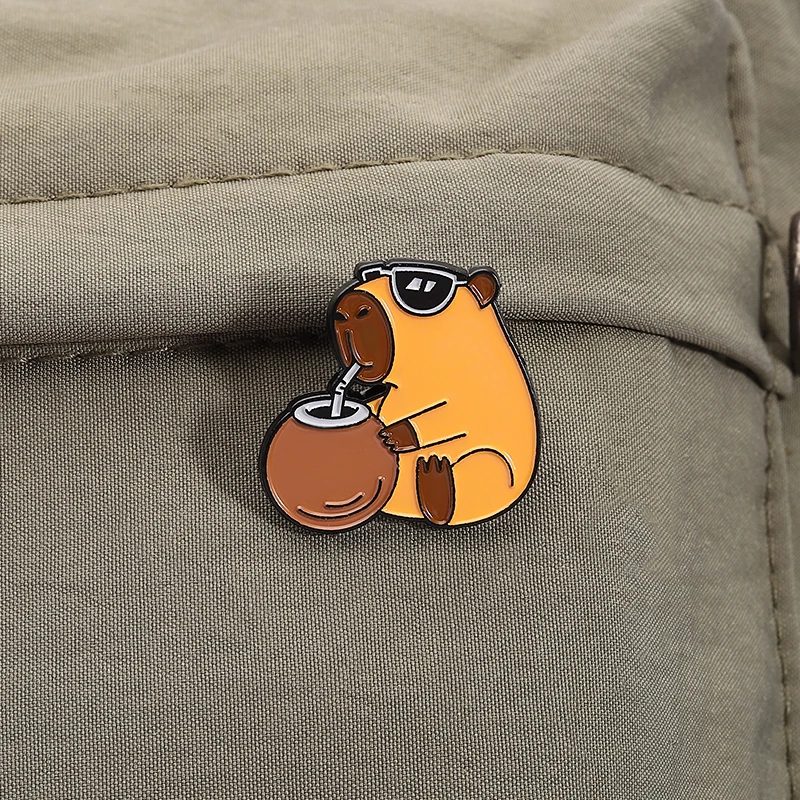 Capybara-Trink-Emaille-Anstecknadeln, individuell, KEINE TROUBLES, NUR BUBBLES, Broschen, Anstecknadeln, Kleidung, Tierschmuck, Geschenk für Kinder und Freunde