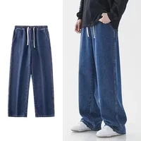 Men Comfortable Straight Casual Jeans Male Soft Baggy Outside Denim Pants Classic Elastic Waist Solid Office Work Denim Trousers 1