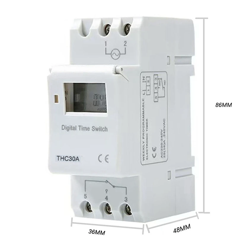 New Type Din Rail 2 Wire Weekly Seven Days Programmable Digital TIME SWITCH Relay Timer Control AC THC 15A 30A 220V 12V