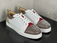 Fashion white black women's men's loafers comfortable flat high heels men's lace-up rivet casual shoes 1