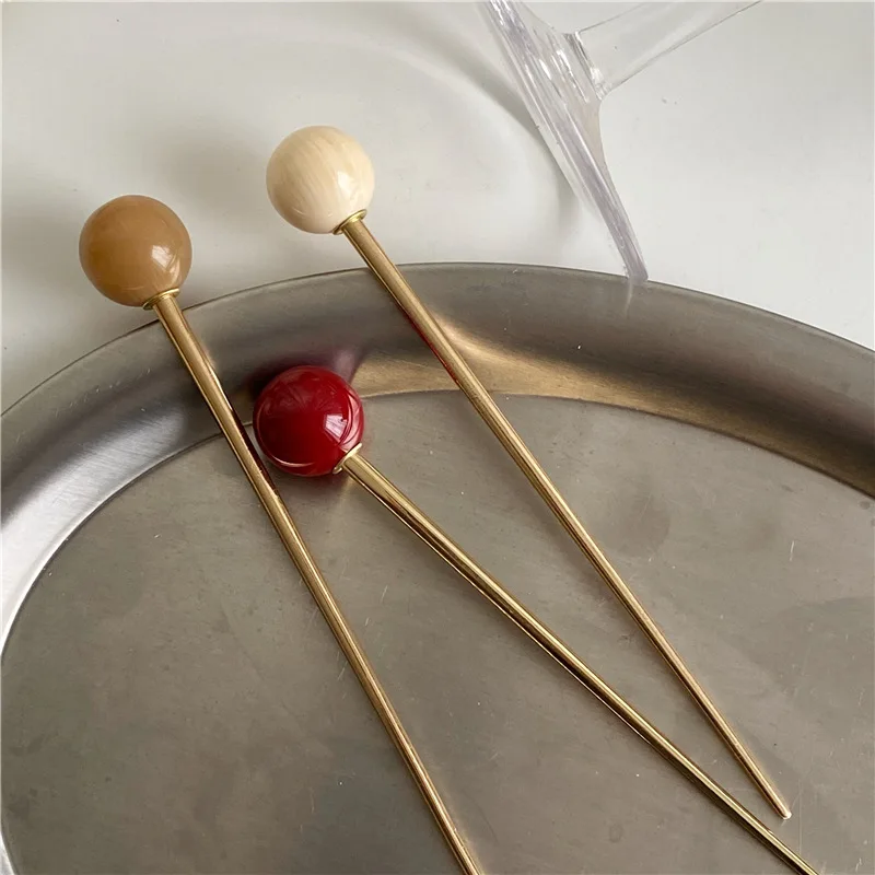 Women Vintage Imitation Azure Stone Hair Sticks Simple Bead Metal Hair Clip Elegant Hairpin Ponytail Holder Hair Styling Clip 2pcs lot gh361b gem pearl diamond stone holder pick up tool bead tweezer goldsmith tools jewelry pick up tools