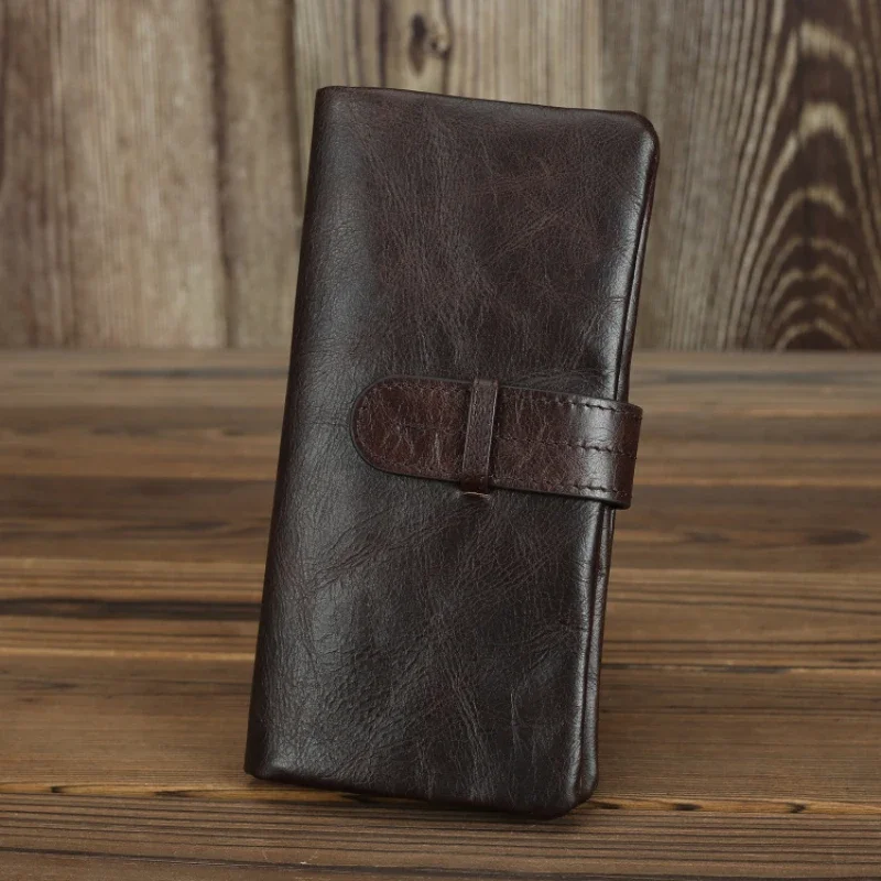Genuine Leather Long Wallet Real Cowhide Leather Purse for Men and Women