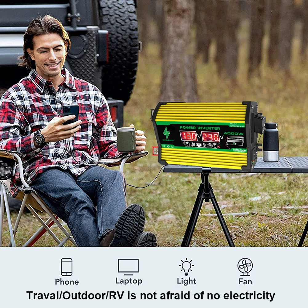 Intelligent Power Inverter 4000W 12V To 220V/110V Car Voltage Transformer Dual LCD Display Vehicle Smart Inverter for RV Caravan