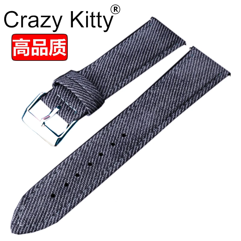 Genuine Leather Cowboy-Style Quick Release Watch Strap - Fabric Accent