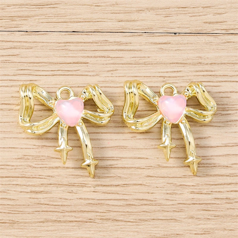5 Stück 21x20mm Niedliche Kristall-Legierungs-Schleifenanhänger für Schmuckherstellung, Ohrringe, Anhänger, Halsketten, Armbänder, Accessoires, DIY-Geschenke