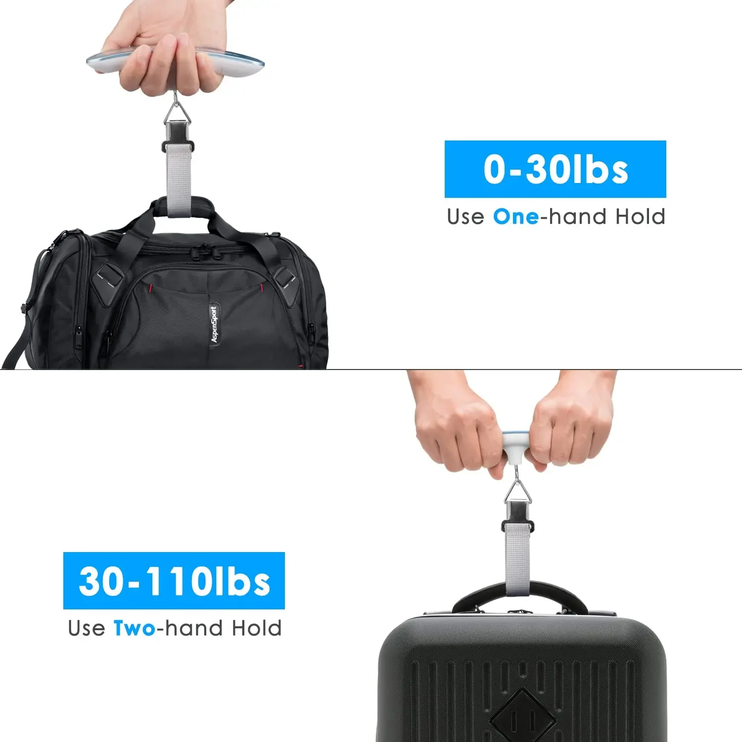 Enhanced Digital Backlight Travel Luggage Scale with Steelyard Hook, 50kg Capacity