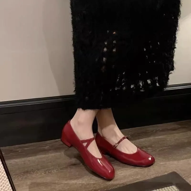 

Женские Дизайнерские Туфли Мэри Джейн, туфли на низком каблуке с закрытой пряжкой, элегантные туфли-лодочки с квадратным носком, осень