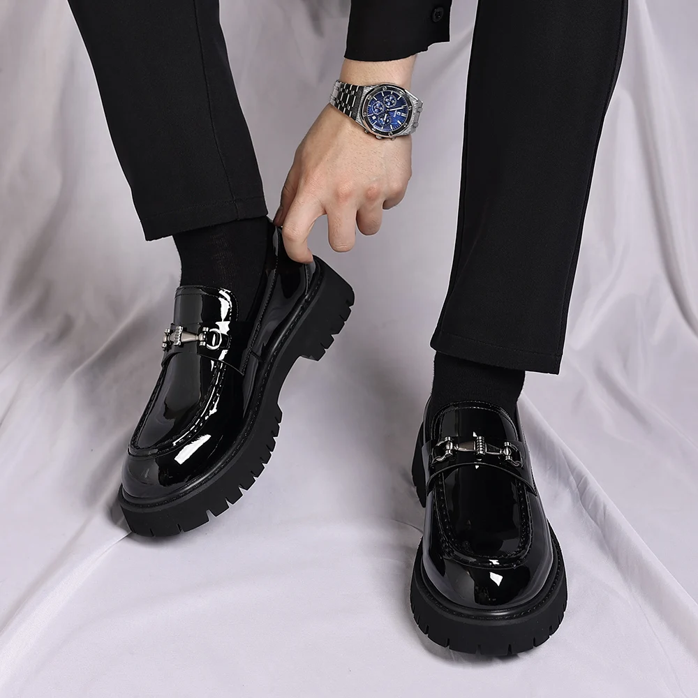 Fashion Casual Men Thick Sole, Penny Loafers Man Slip-On, For Business Dress Shoes - Uniqwear
