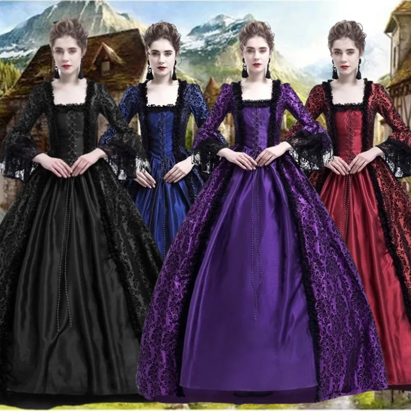 

Renaissane Dress for Women Medieval Vampire Costume Lace Patchwork Dress Vintage Halloween Cosplay Female S-5XL