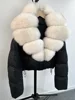 Janveny Large Natural Fox Fur Collar 90% White Duck Down Jacket Women Winter Short Waterproof PU Puffer Coat Female Thick Parkas 4