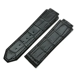Elegant Leather and Silicone Sport Watch Strap - Fashion Accessory - Black buckle (Black)