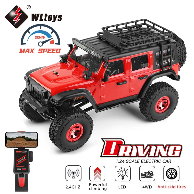 Wltoys 2428 1:24 미니 RC 자동차 2.4G LED 조명 4WD 오프로드 전..