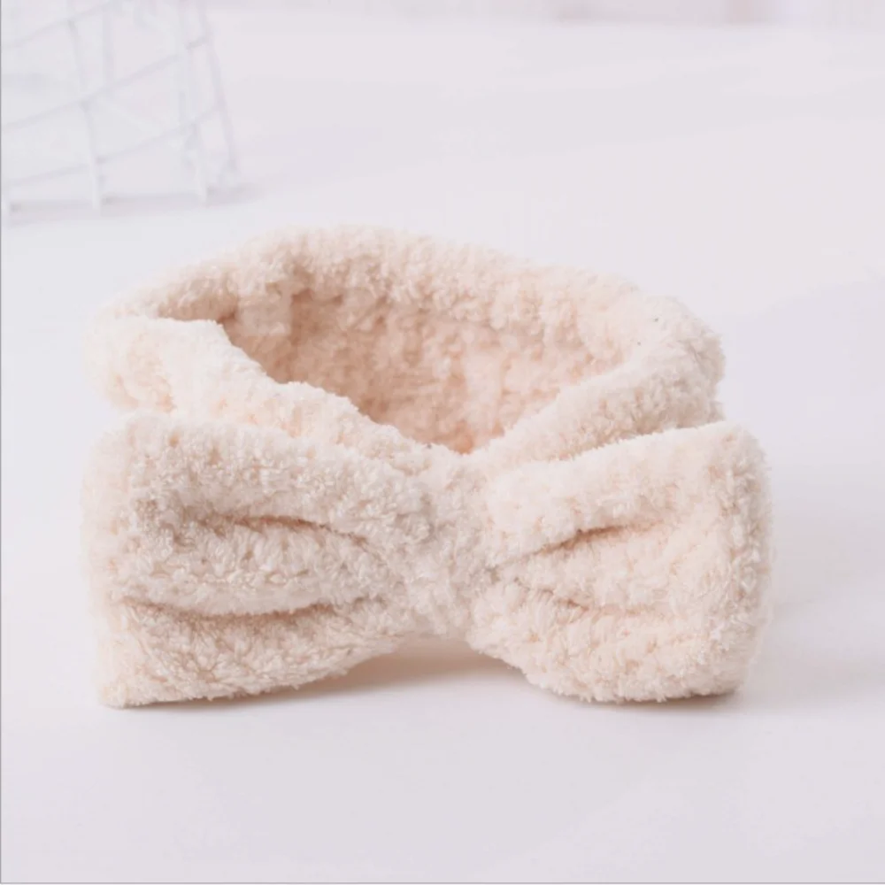 1pcs Women Coral Fleece Elastic Hair Bands Soft Bow Makeup Wash Face Hairbands Hair Accessories Cute Sports Yoga Headband