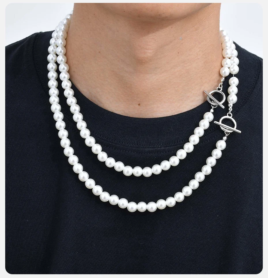 8 mm Perlenkette für Männer und Frauen, weißer Kragen mit Perlenimitat, lässiges Schmuckgeschenk – Detail 3