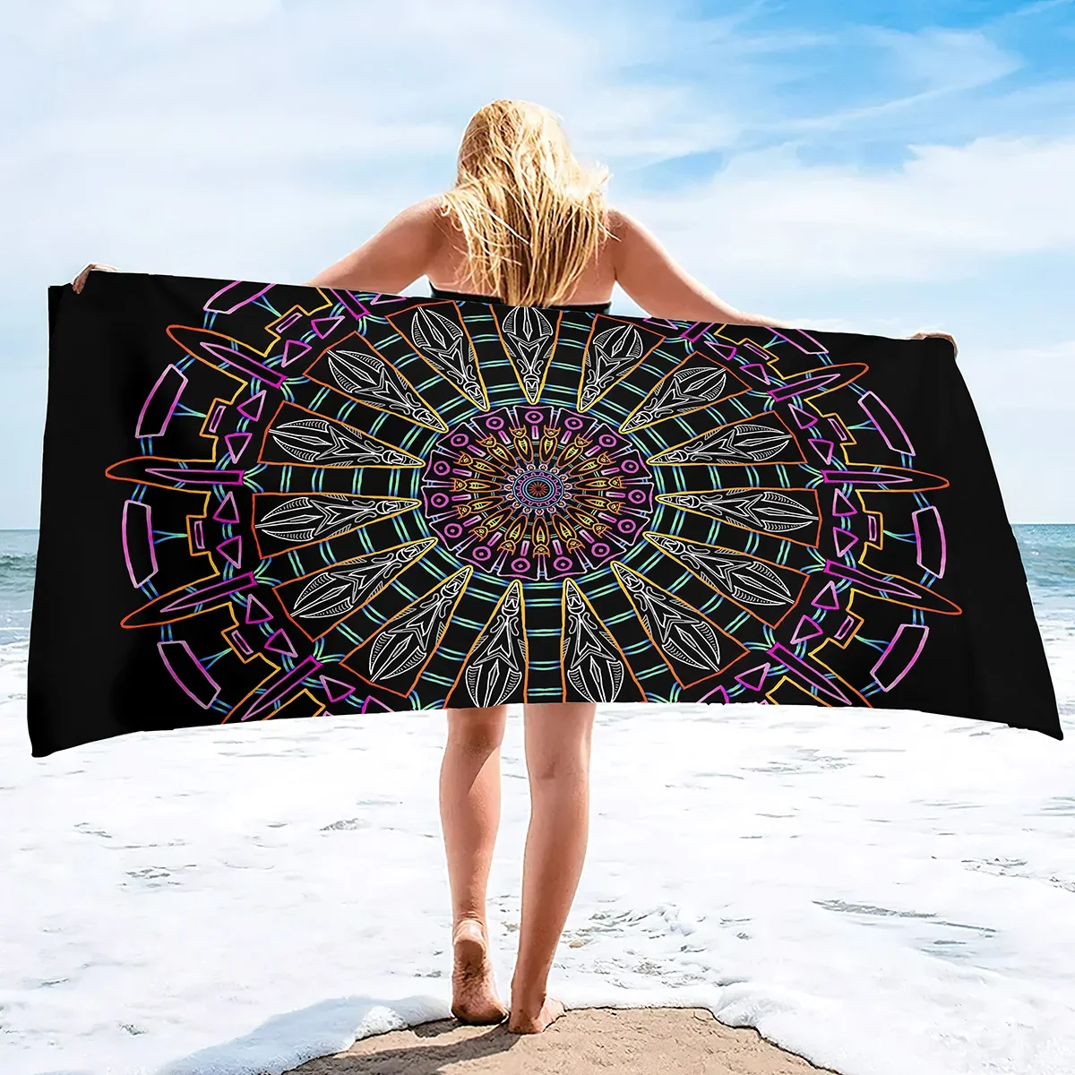 Boho-Mandala-Mikrofaser-Strandtuch, Übergröße, extra groß, schnell trocknend, schnell trocknend, sandfrei, Pool-Handtuch, Lounge-Abdeckung – Detail 9