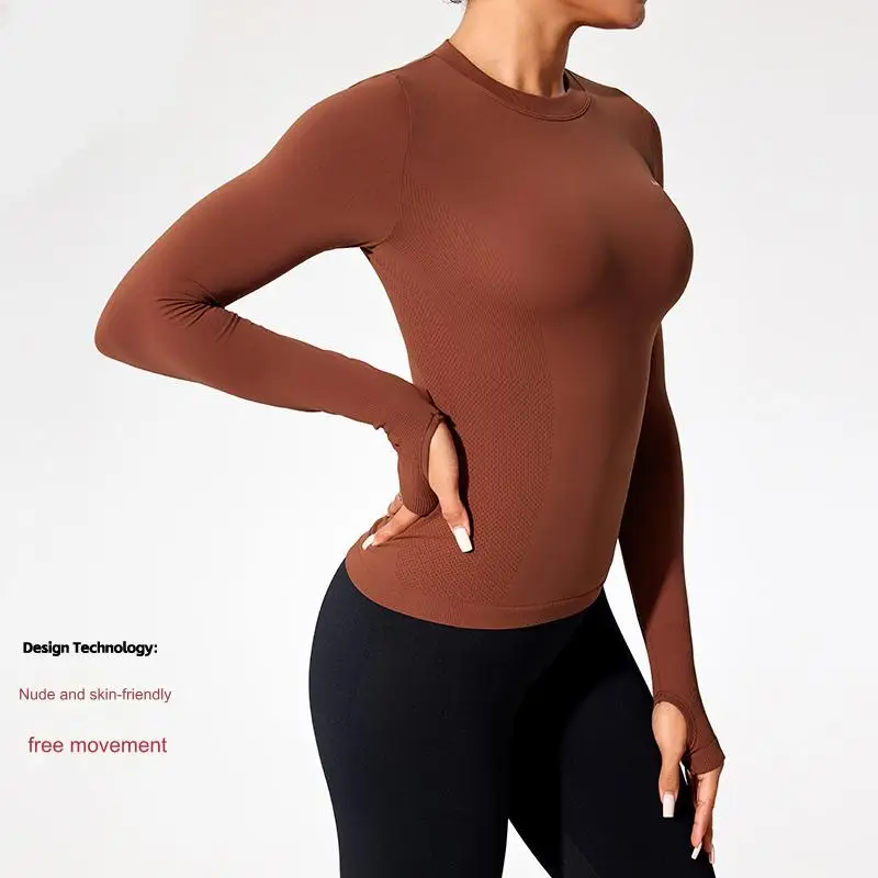 Nylon Training Wear Seamless Workout Top T Shirt Womens Activewear Slim Fit WomenSports Long Sleeve T Shirt Ladies Tops