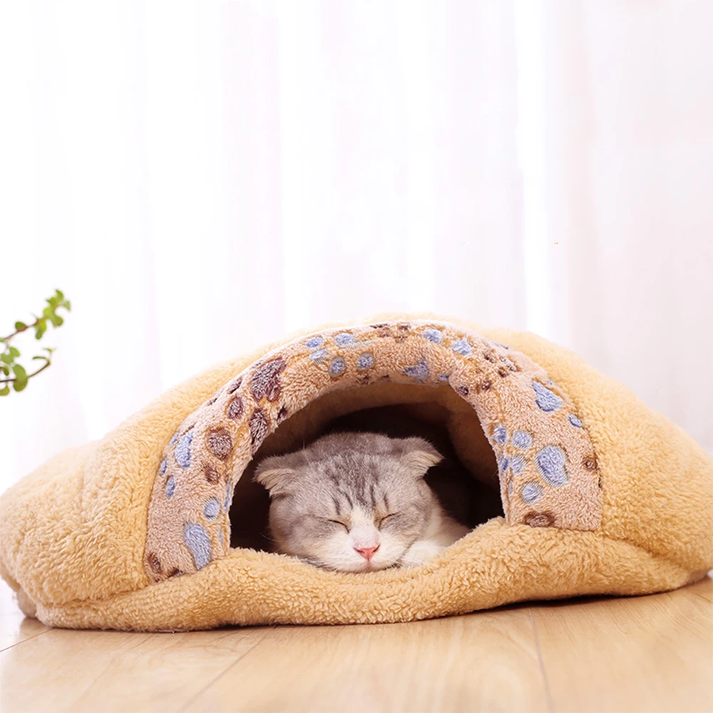 2で1ペット猫ベッド冬暖かい厚みのぬいぐるみ寝袋ソファクッションの巣猫子猫ソフト洗える屋内ペットベッドハウス