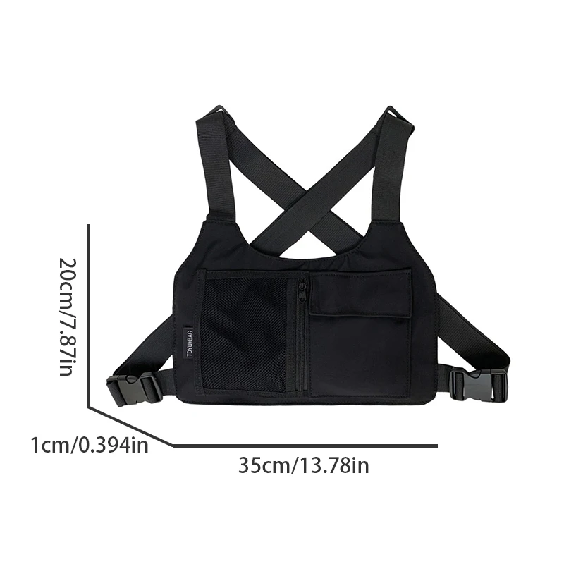 Men's tactical chest bag, adjustable shoulder strap, black, adventure equipment, multifunctional, suitable for different purpose