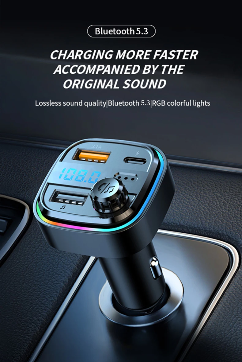 

New fashion car Bluetooth MP3 hands-free B2 player USB jack charger High-power car charge lossless FM transmitter