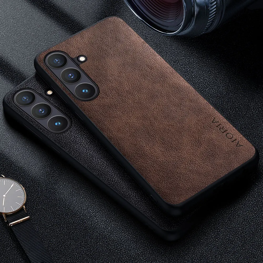 Luxury Leather Phone Case - Retro Business Style Solid Color Cover