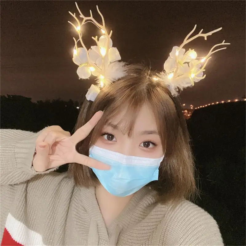 Christmas LED Light Antler Headband Cute Glowing Elf Elk Hair Hoop Hair Accessories Christmas Party Atmosphere Decoration