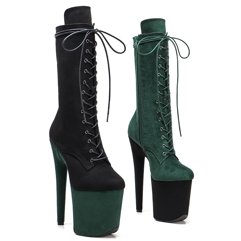 Leecabe 20CM/8Inch   suede  upper Two color Mix  fashion  High Heels Pole Dance boot