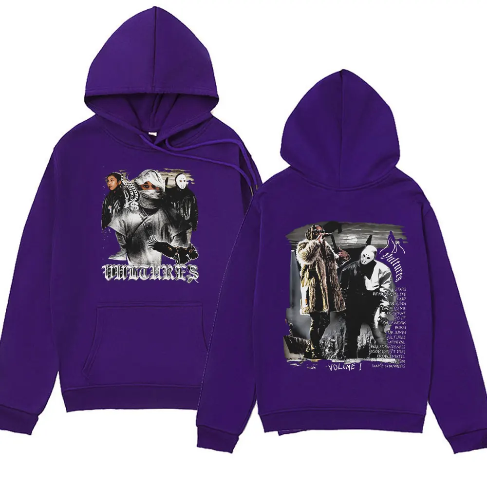 Rapper Kanye West Vultures Music Album Hip Hop Hoodies Men's Women's Fashion Oversized Hooded Sweatshirts Streetwear Pullover