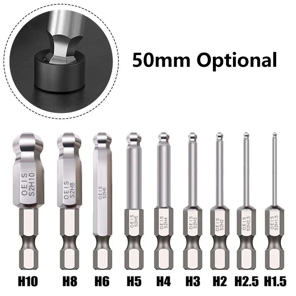 50mm Sechskant-Schraubendreher-Bit, Kugelkopf, langer magnetischer Schraubendreher-Bit, Kugelkopf-Schraubendreher-Bit, Hand H1,5 H2,5 H3 H4 H5 H6 H8 H10