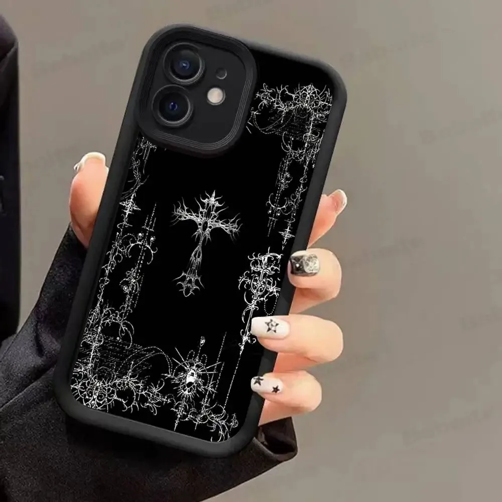 Soft Retro Gothic Cyber Sigil Cross Back Cover Phone Case