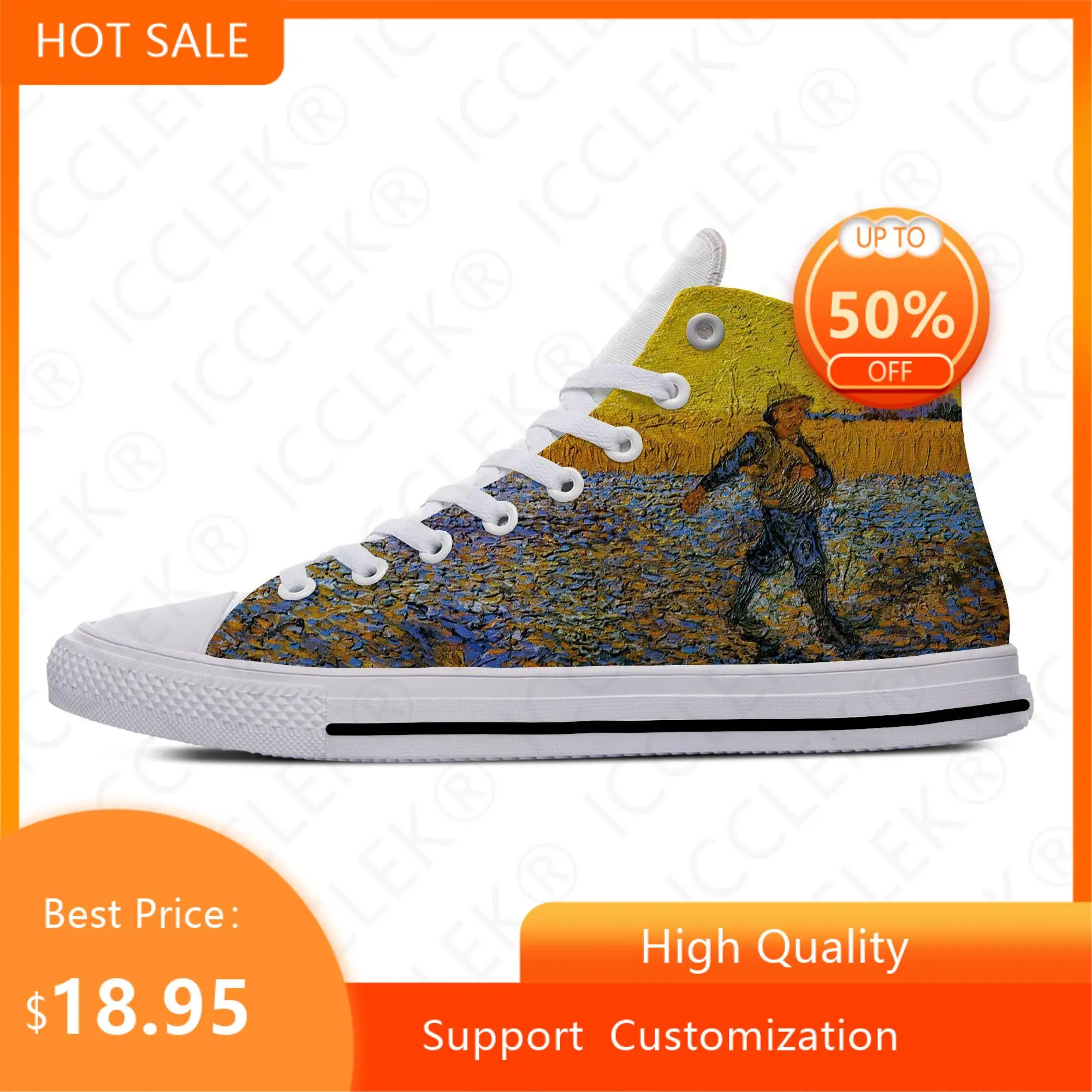 Hot Summer Van Gogh Oil Painting Aesthetic Starry Night Cool Casual Shoes High Top Lightweight Mens Womens Breathable Sneakers