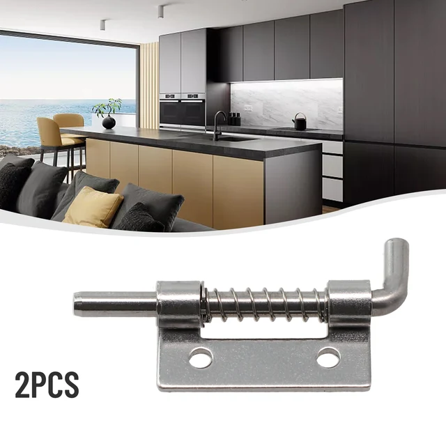 2PCS Spring Loaded Latch Pin 304 Stainless Steel Silver Window Cabinet Hinges Security Door Bolt Latch For Household Hardware 4