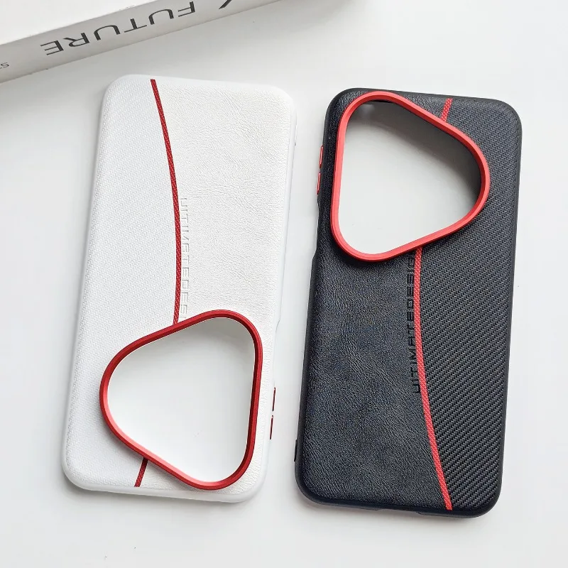 Stylish Red Line Textured PU Leather Case with Metal Keys and Shockproof Bumper