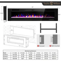 Electric Fireplace 72 Inch Wall Mounted & Recessed, Ultrathin 3.86" Electric Heater with Remote Control Touch Screen, Fireplace 2