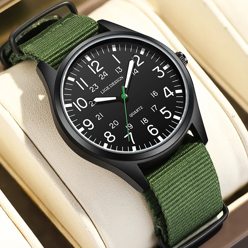 LIGE New Army Military Watches For Men Casual Business Nylon Strap Luminous Watch Men Waterproof Date Men's Quartz Wristwatch