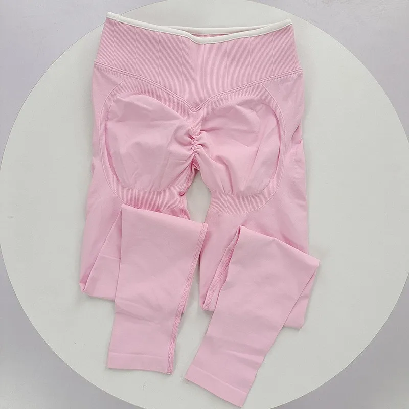 Leggings de levantamiento de melocotón sin costuras de talle alto para mujer con diseño de bloques de color: elástico en 4 direcciones, control de barriga para gimnasio, yoga y correr