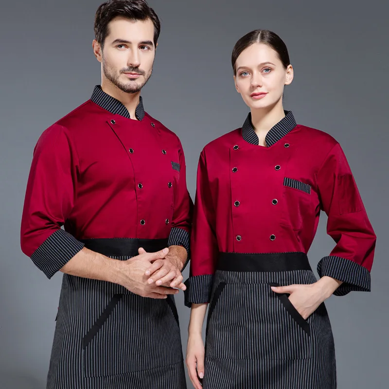 Chef Overalls Men'S Long Sleeve Autumn And Winter Clothes Dining Restaurant Rear Kitchen Clothes Cake Shop Baker Chef Uniform Wo