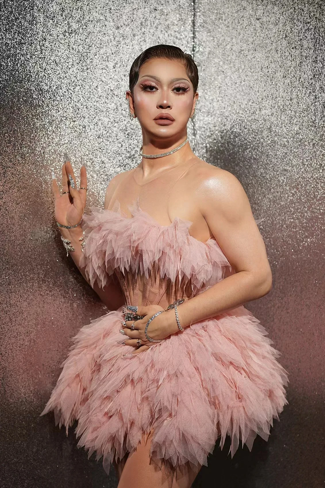 luxury-sexy-sleeveless-pink-mesh-ruffles-tutu-princess-dress-stage