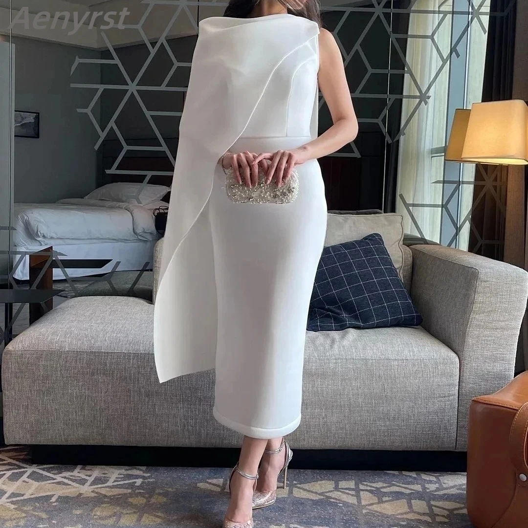 

White Prom Dresses Sleeveless Straight Formal Occasion Evening Dresses Pleated Party Gowns Ankle Length فساتين مناسبة رسمية