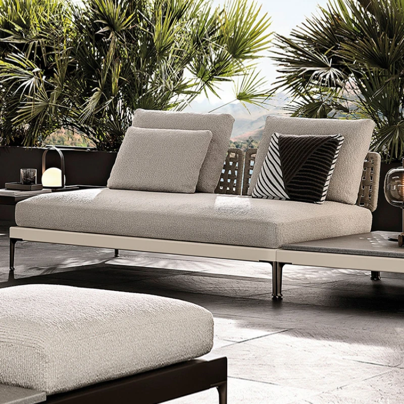 Aluminum Alloy Outdoor Sofa Hotel Outdoor Courtyard Waterproof Garden Rattan Chair Rattan Woven Leisure Wood Single Sofa WKGF