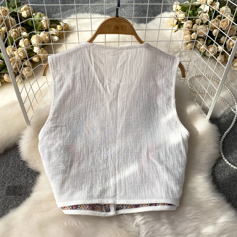 Crochet Top Embroidery Floral Tank Tops Knitted Women V-neck