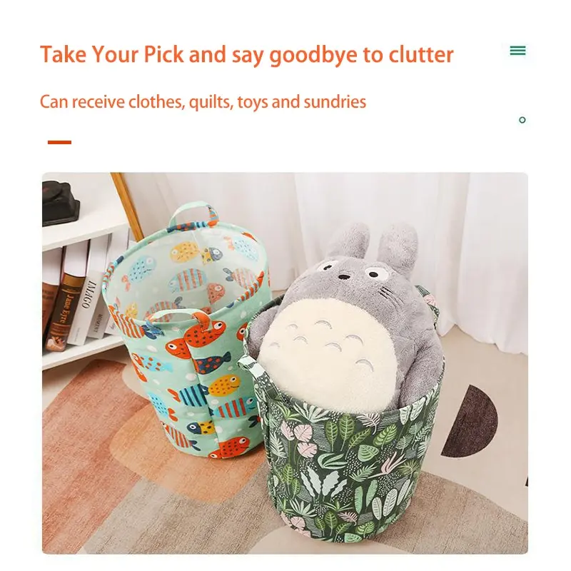Foldable Waterproof Cotton Linen Laundry & Toy Storage Basket