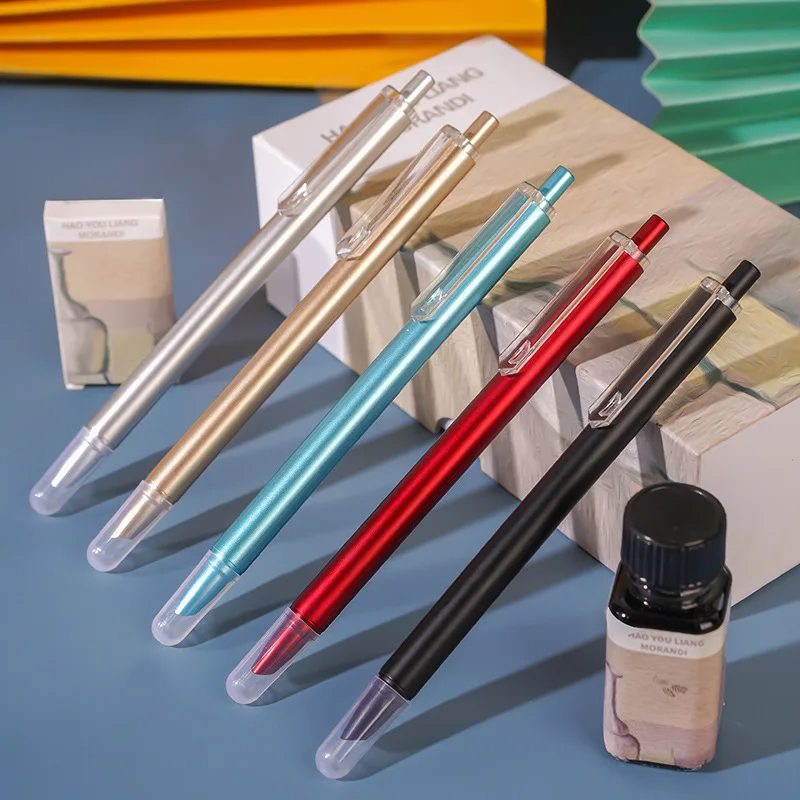 

New Retractable Fountain Pen Replaceable Ink Sac Fine Nib 0.38mm Multicolor Business Signature School Supplies 03980