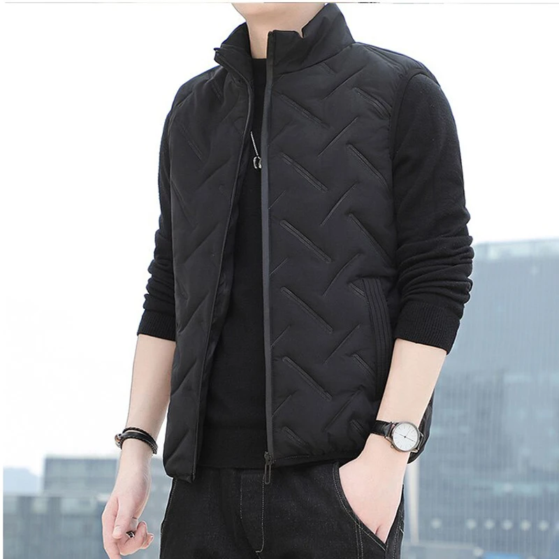 

Жилет мужской зимний с хлопковой подкладкой, модный жилет без рукавов, теплая безрукавка с воротником-стойкой