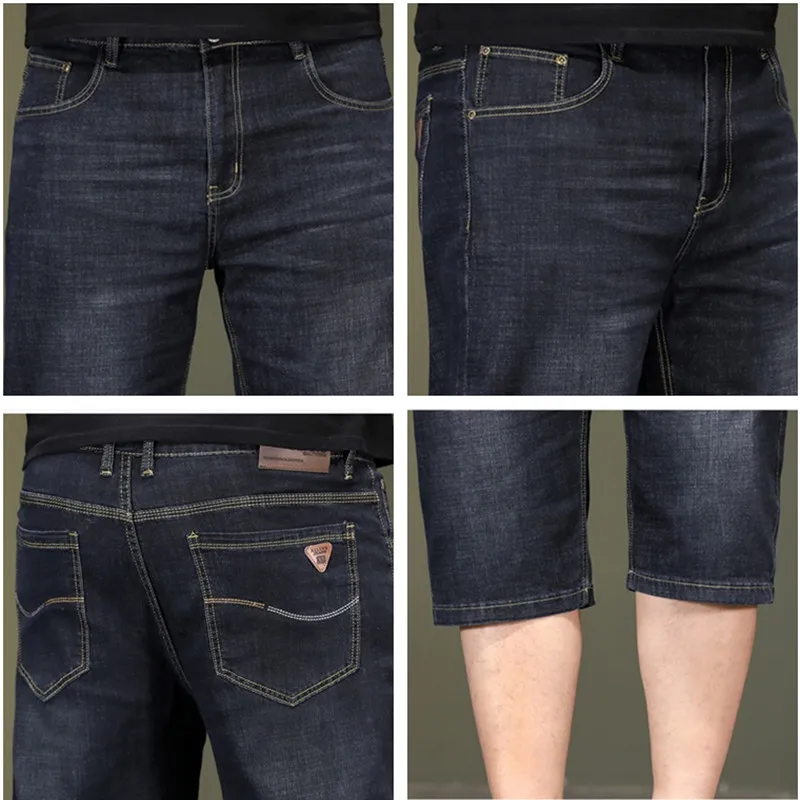 Summer Thin Denim Shorts Men Stretched Loose High Waisted Plus Size 40 44 46 48 Half Jeans Gray Black Capri Cropper Trousers 5