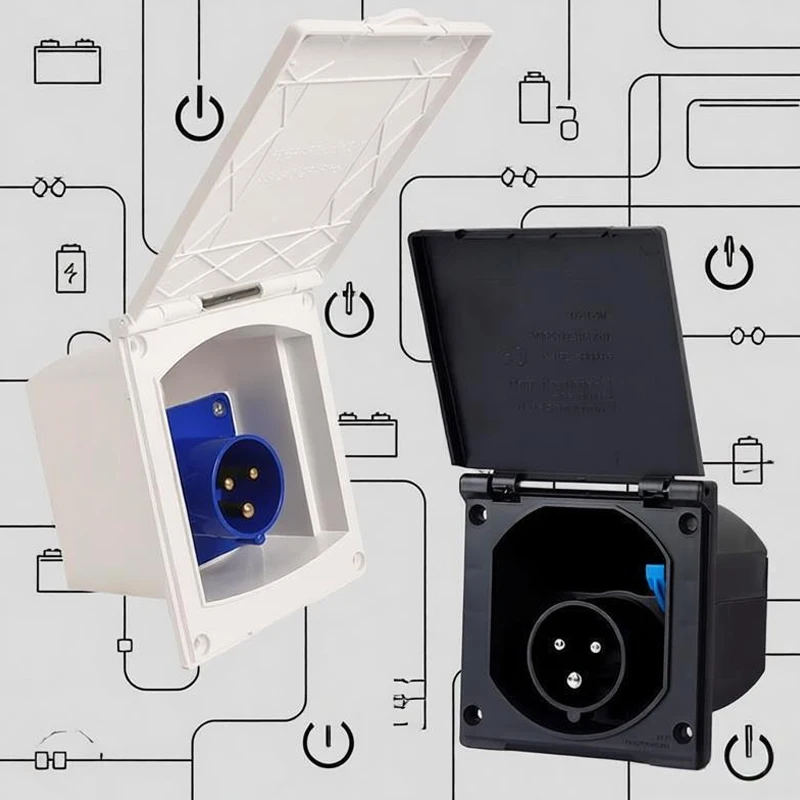 RVs Universal 230V 16A Mains Flush Fit Socket Splashproof Caravan Hook ...