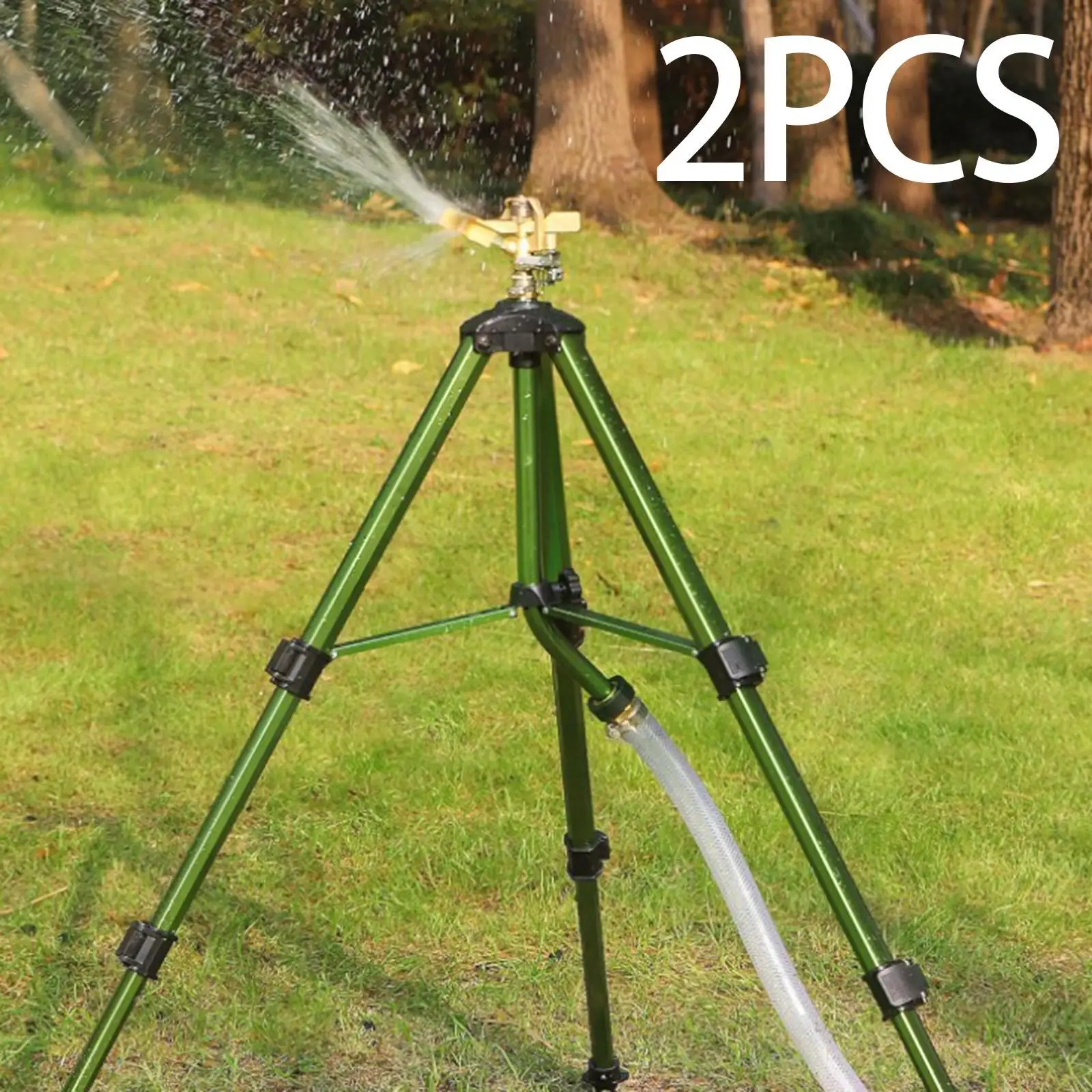 2 Pieces Impact Sprinkler Head on Tripod Base Adjustable 3/4 inch Connector Tripod Lawn Brass Impact Sprinkler for Lawn Garden