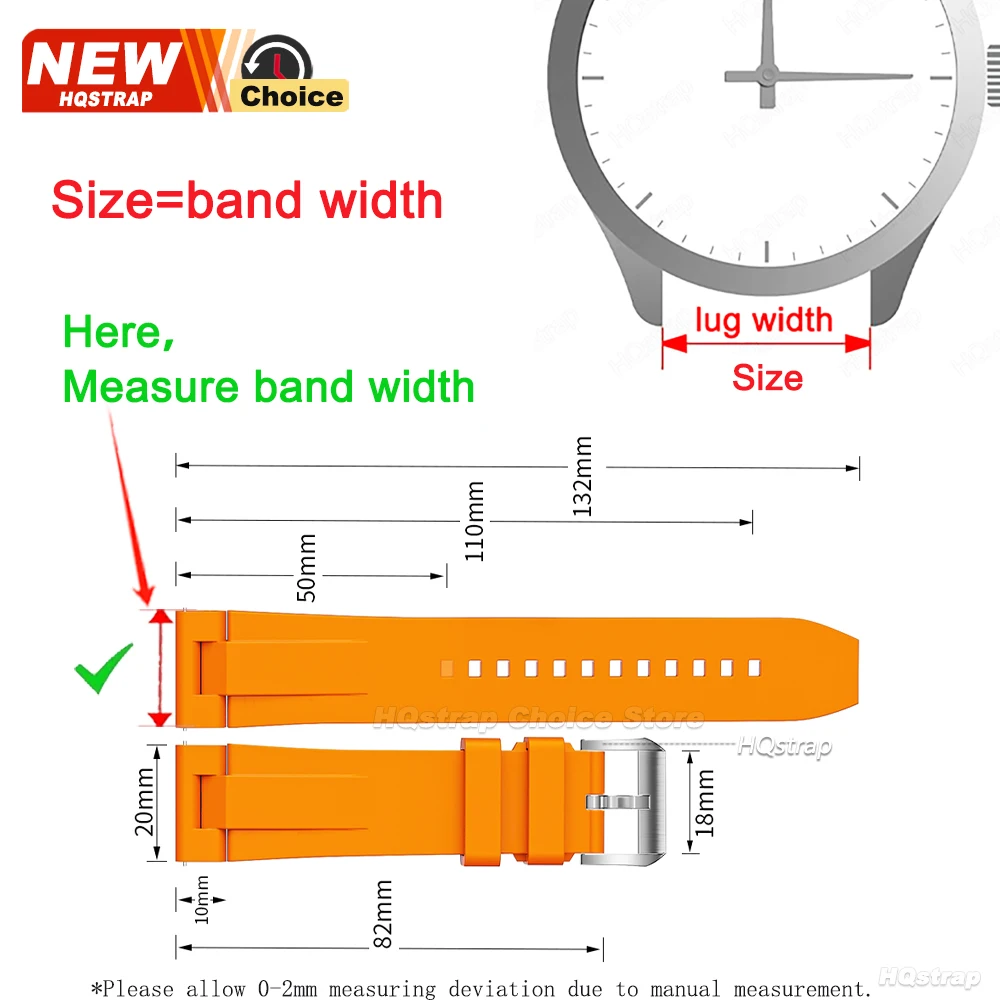 Enhanced Fluororubber Waterproof Watch Band Strap for Men and Women, Arc End Flat Design