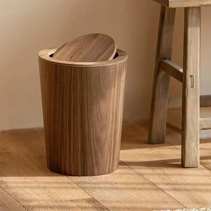 

New Nordic Japanese Style Wooden Trash Can Hotel Rooms High-end Circular Trash Can Simple Household Dual-use Office Paper Basket