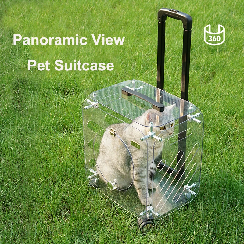 Maleta transparente para mascotas, bolsa de viaje para gatos, maleta portátil con ruedas para mascotas, maleta Universal para perros pequeños 1